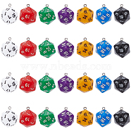 28Pcs 7Colors Opaque Acrylic Pendants, with Platinum Plated Iron Findings, Faceted, Polyhedral Dice, D20, Mixed Color, 27.5x20x20mm, Hole: 2mm, 4pcs/color(MACR-SC0002-17)