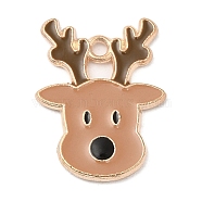 Alloy Enamel Pendants, Christmas Theme, Light Gold, Deer, 18x14x1.5mm, Hole: 1.5mm(ENAM-Z003-01B-KCG)