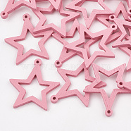 Pear Wood Pendants, Dyed, Star, Hot Pink, 31x29x3mm, Hole: 1.8mm(WOOD-T010-07F)