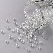Glass Seed Beads, Trans. Colours Lustered, Round, Clear, 3mm, Hole: 1mm, about 10000pcs/pound(SEED-A006-3mm-101)