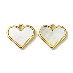 Ion Plating(IP) 304 Stainless Steel Pave Shell Heart Charms, Valentine's Day, Real 14K Gold Plated, 12.5x14x1.8mm, Hole: 1.2mm(FIND-Z028-22G)