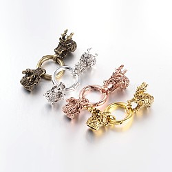 Tibetan Style Alloy Dragon Head with Ring Push Gate Spring Gate Rings, O Rings, Mixed Color, 65x25mm, Inner Diameter: 10x7mm(PALLOY-E393-01)