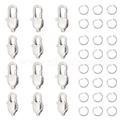 16Pcs 2 Size Ion Plating(IP) 304 Stainless Steel Lobster Claw Clasps, 20Pcs Openl Jump Rings, Stainless Steel Color, 9x5x3mm, 11x5.5x3.5mm, Hole: 1mm, 8Pcs/size(STAS-UN0040-76B)