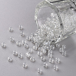 Glass Seed Beads, Trans. Colours Lustered, Round, Clear, 3mm, Hole: 1mm, about 10000pcs/pound(SEED-A006-3mm-101)