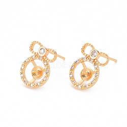 Brass Micro Pave Clear Cubic Zirconia Earring Findings, for Half Drilled Beads, Nickel Free, Real 18K Gold Plated, 13x10mm, Pin: 0.8mm, Pin: 1mm(for Half Drilled Beads)(X-KK-T062-218G-NF)