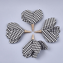 Iron Big Pendants, with Cotton, Flower with Gingham Pattern, Golden, Black, 50~58x45~80mm, Hole: 1~4mm(X-FIND-T033-06A)