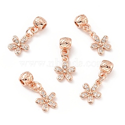 Rack Plating Brass Micro Pave Clear Cubic Zirconia Pendants, Cadmium Free & Lead Free, Long-Lasting Plated, Flower, Rose Gold, 23mm, Hole: 2.4mm(KK-E034-20RG)