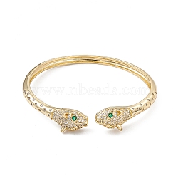 Green & Clear Cubic Zirconia Snake Open Cuff Bangles, Brass Jewelry for Women, Cadmium Free & Lead Free, Long-Lasting Plated, Real 18K Gold Plated, Inner Diameter: 2x2-1/4 inch(5.2x5.85cm)(BJEW-A131-01G)