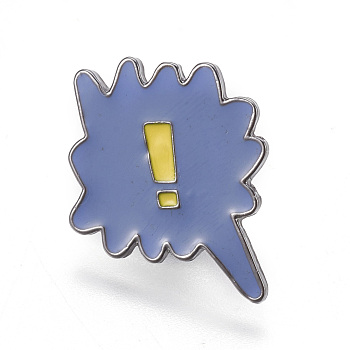 Alloy Safety Brooches, Enamel Pin, with Enamel and Iron Badge Lapel Pin Back Butterfly Clutches, Exclamation Mark, Gunmetal, Steel Blue, 25x18mm, Pin: 1mm