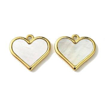 Ion Plating(IP) 304 Stainless Steel Pave Shell Heart Charms, Valentine's Day, Real 14K Gold Plated, 12.5x14x1.8mm, Hole: 1.2mm