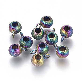Ion Plating(IP) 304 Stainless Steel Tube Bails, Loop Bails, Textured, Round, Rainbow Color, 8.5x4.5x6mm, Hole: 1.8mm, Inner Diameter: 3mm