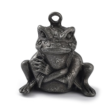 Tibetan Style Alloy Pendant, Frosted, Frog Charm, Antique Silver, 29x28x15.5mm, Hole: 2.7mm