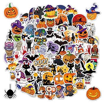 100Pcs Halloween Holographic PVC Self-Adhesive Laser Stickers, Waterproof Decals for Bottle, Laptop Decoration, Art Craft, Halloween Themed Pattern, 22~71.5x36.5~82x0.3mm