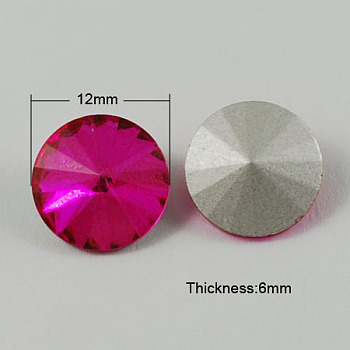 Glass Pointed Back Rhinestone, Rivoli Rhinestone, Back Plated, Cone, Deep Pink, 12x6mm