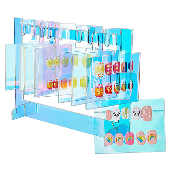 Elite 1 Set Acrylic Nail Art Display Boards, False Nail Sample Display Stand with 10Pcs Hanging Hooks, Colorful, 8x19x13.5cm