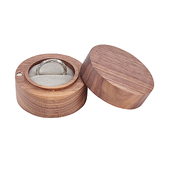 Round Wood Ring Storage Boxes, Flip Cover Case, with Magnetic Clasps, for Wedding, Proposal, Valentine's Day, Gray, 5.3x3.5cm