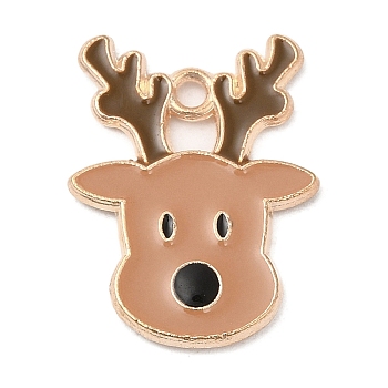 Alloy Enamel Pendants, Christmas Theme, Light Gold, Deer, 18x14x1.5mm, Hole: 1.5mm