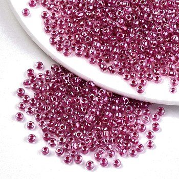 12/0 Glass Seed Beads, Transparent Inside Colours Luster, Round Hole, Round, Old Rose, 12/0, 2~2.5x1.5~2mm, Hole: 0.8mm, about 3333pcs/50g