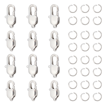 16Pcs 2 Size Ion Plating(IP) 304 Stainless Steel Lobster Claw Clasps, 20Pcs Openl Jump Rings, Stainless Steel Color, 9x5x3mm, 11x5.5x3.5mm, Hole: 1mm, 8Pcs/size