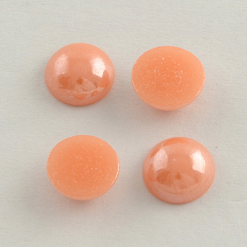 Pearlized Plated Opaque Glass Cabochons, Half Round/Dome, Orange Red, 7.5~8x3~4mm
