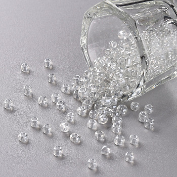 Glass Seed Beads, Trans. Colours Lustered, Round, Clear, 3mm, Hole: 1mm, about 10000pcs/pound