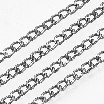 Iron Twisted Chains, Curb Chains, Unwelded, with Spool, Nickel Free, Raw(Unplated), 3.7x2.5x0.7mm, about 328.08 Feet(100m)/roll