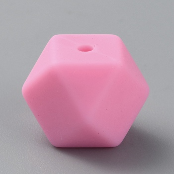 Polygon Food Grade Eco-Friendly Silicone Focal Beads, Hot Pink, 14x18.5x18.5mm, Hole: 2mm