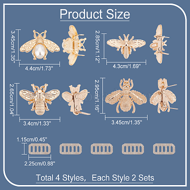 WADORN 8 Sets 4 Style Bee Theme Zinc Alloy Bag Decorative Clasps(PURS-WR0001-20)-2