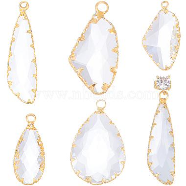 Real 18K Gold Plated Clear Mixed Shapes Brass+Glass Pendants