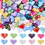150Pcs 10 Colors UV Plating Opaque Acrylic Beads, Iridescent, Heart, Mixed Color, 10.5x14x6mm, Hole: 1.5mm, 15pcs/color(OACR-SP0002-44A)