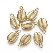 Alloy Pendants, Ocean Theme, Lead Free & Nickel Free & Cadmium Free, Cowrie Shell Shape, Real 14K Gold Plated, 20x11x3mm, Hole: 2.2mm(X-TIBEP-A040-049G-NR)