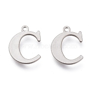 304 Stainless Steel Charms, Laser Cut, Alphabet, Stainless Steel Color, Letter.C, 12.5x9.5x0.8mm, Hole: 1mm(STAS-H112-C-P)