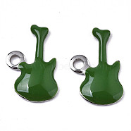 201 Stainless Steel Enamel Charms, Guitar, Stainless Steel Color, Dark Green, 15x9x2mm, Hole: 1.6mm(STAS-N088-15D)