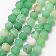 Natural Striped Agate/Banded Agate Bead Strands, Round, Grade A, Frosted, Dyed & Heated, Medium Aquamarine, 8mm, Hole: 1mm, about 47pcs/strand, 15 inch(G-K166-12-8mm-01)