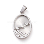 304 Stainless Steel Pendants, Oval, Stainless Steel Color, 34x22x3mm, Hole: 5x7mm(STAS-L241-007P)
