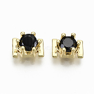 Brass Micro Pave Cubic Zirconia Cabochons, Fit Floating Locket Charms, Cadmium Free & Nickel Free & Lead Free, Hexagon, Real 16K Gold Plated, Black, 7.5x5x3.5mm(KK-S061-48G-A-NR)
