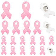 20 Sets 3 Sizes Breast Cancer Awareness Ribbon Enamel Pin, Silver Alloy Brooch for Backpacks Clothes Jackets Hats, Hot Pink, 28.5~48.5x18~28x2mm, Pin: 1mm, 20pcs/box(JEWB-NB0001-19)