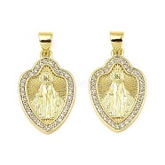 Brass with Cubic Zirconia Pendants, Long-Lasting Plated, Lead Free & Cadmium Free, Oval, Real 18K Gold Plated, 21.5x14x2mm, Hole: 5x3.5mm(KK-K346-12G)