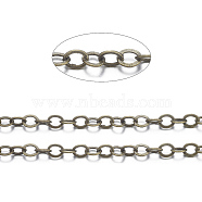 Brass Flat Oval Cable Chains, Unwelded, with Spool, Cadmium Free & Nickel Free & Lead Free, Antique Bronze, 3.5x3x0.5mm, about 32.8 Feet(10m)/roll(X-CHC025Y-AB)