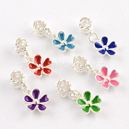 Silver Color Plated Flower Metal Alloy Enamel European Dangle Charms, with Iron Findings, Large Hole Pendants, Mixed Color, 26x12x7mm, Hole: 5mm(ENAM-Q421-28)
