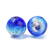 Handmade Silver Foil Glass Beads, Luminous Style, Glow in the Dark, Round, Blue, 10mm, Hole: 1.4mm(LAMP-A001-G01-10mm)