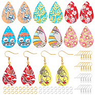NBEADS DIY Iron Dangle Earring Making Kits, with Teardrop with Pattern Iron Pendants, Jump Rings and Earring Hooks, Mixed Color, 152pcs/box(DIY-NB0005-59)