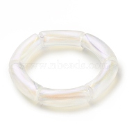 Acrylic Curved Tube Chunky Stretch Bracelet for Women, Clear, Beads: 35x11.5x14.5mm, Inner Diameter: 2 inch(5.1cm)(BJEW-JB08124)