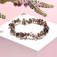 Smoky Quartz Chips Stretch Bracelets, Inner Diameter: 2-1/8~2-1/4 inch(5.3~5.6cm)(BJEW-JB01308-05)