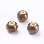 Handmade Porcelain Beads, Pearlized, Round, Camel, 8mm, Hole: 2mm(PORC-D001-8mm-05)