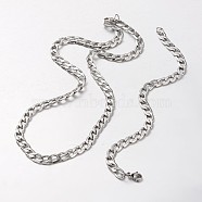304 Stainless Steel Curb Chain Necklaces and Bracelets Sets, with Stainless Steel Lobster Clasps, Faceted, Stainless Steel Color, 21.65 inch(550mm), 220mm(8-5/8 inch)(SJEW-L379-09P)