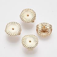 Brass Ear Nuts, Friction Earring Backs for Stud Earrings, Nickel Free, Flat Round/Flower, Real 18K Gold Plated, 9.5x9x4.5mm, Hole: 1mm(X-KK-T048-002G-02-NF)