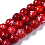Dyed Natural Crackle Agate Beads Strands, Round, Red, 8~8.5mm, Hole: 1mm, about 48pcs/strand, 15.1 inch(X-G-T100-03C)