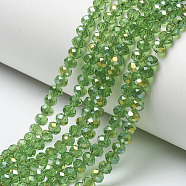Electroplate Transparent Glass Beads Strands, Half Rainbow Plated, Faceted, Rondelle, Lime Green, 6x5mm, Hole: 1mm, about 85~88pcs/strand, 16.1~16.5 inch(41~42cm)(EGLA-A034-T6mm-H01)