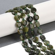 Natural Chinese Southern Jade Beads Strands, Faceted Pentagonal Cut, Flat Round, with Seed Beads, 10~10.5x5~6mm, Hole: 1mm, about 32~33pcs/strand, 15.75''(40cm)(G-C116-A74-01)